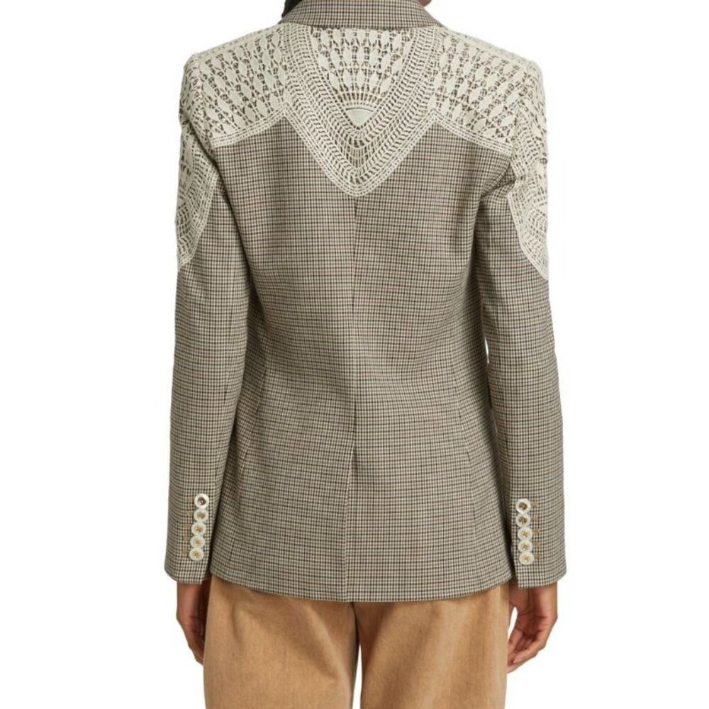 Veronica Beard Faithon Dickey Blazer in Camel Multi Crochet Trim Jacket 0 - Picture 9 of 9